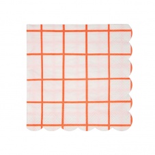 Neon Coral Grid Print Small Paper Napkins By Meri Meri